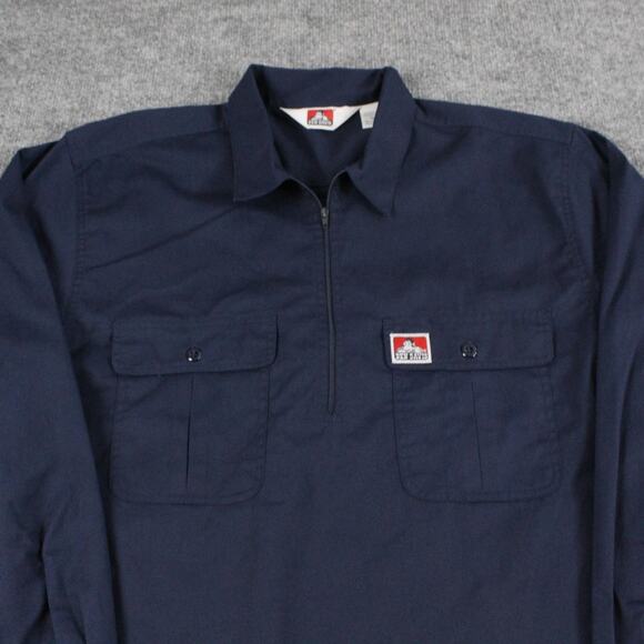 Ben Davis Shirt Mens XL Half Zip Long Sleeve Navy Long Sleeve Mechanic Workwear - Picture 3 of 10